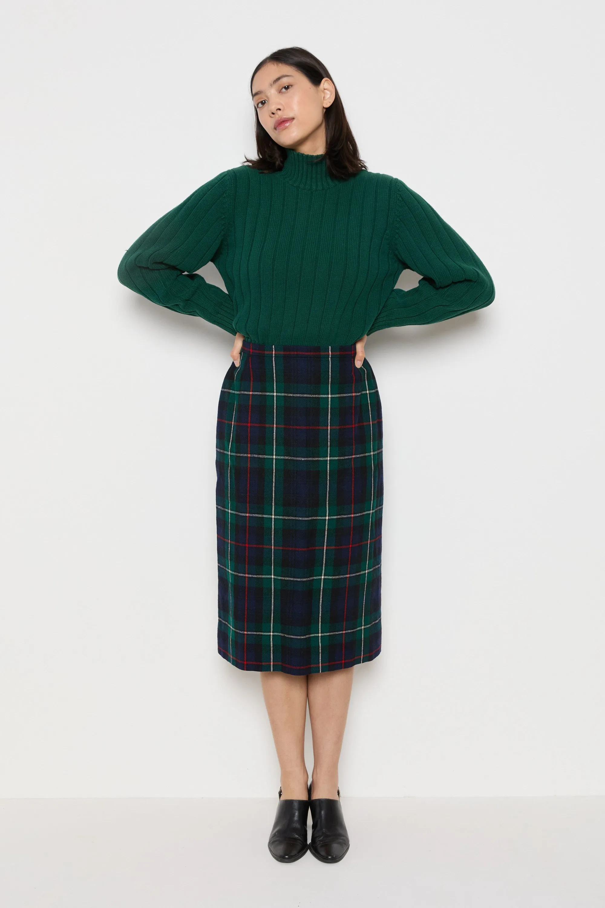 90s Hunter Green Ribbed Turtleneck L