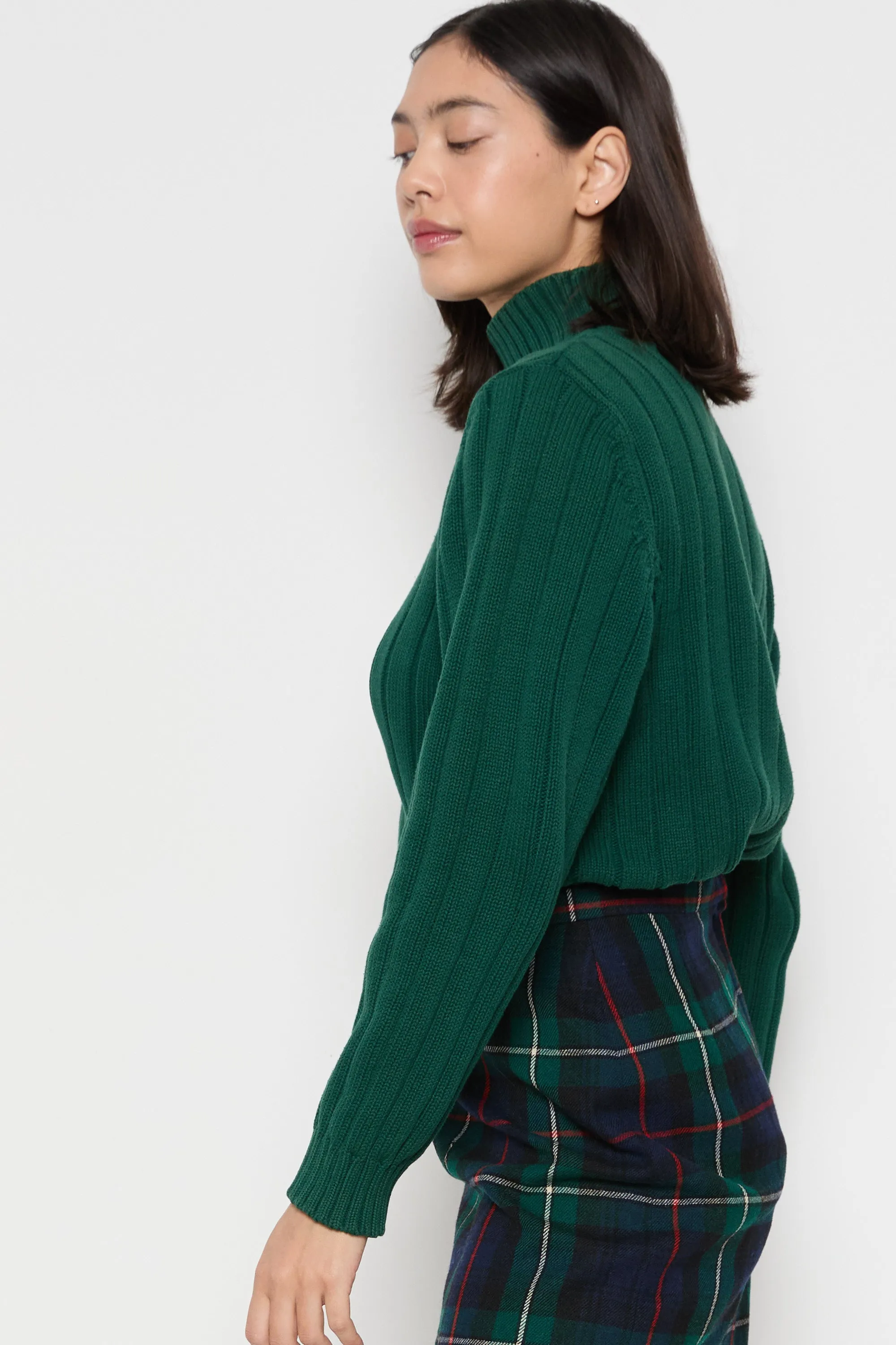 90s Hunter Green Ribbed Turtleneck L