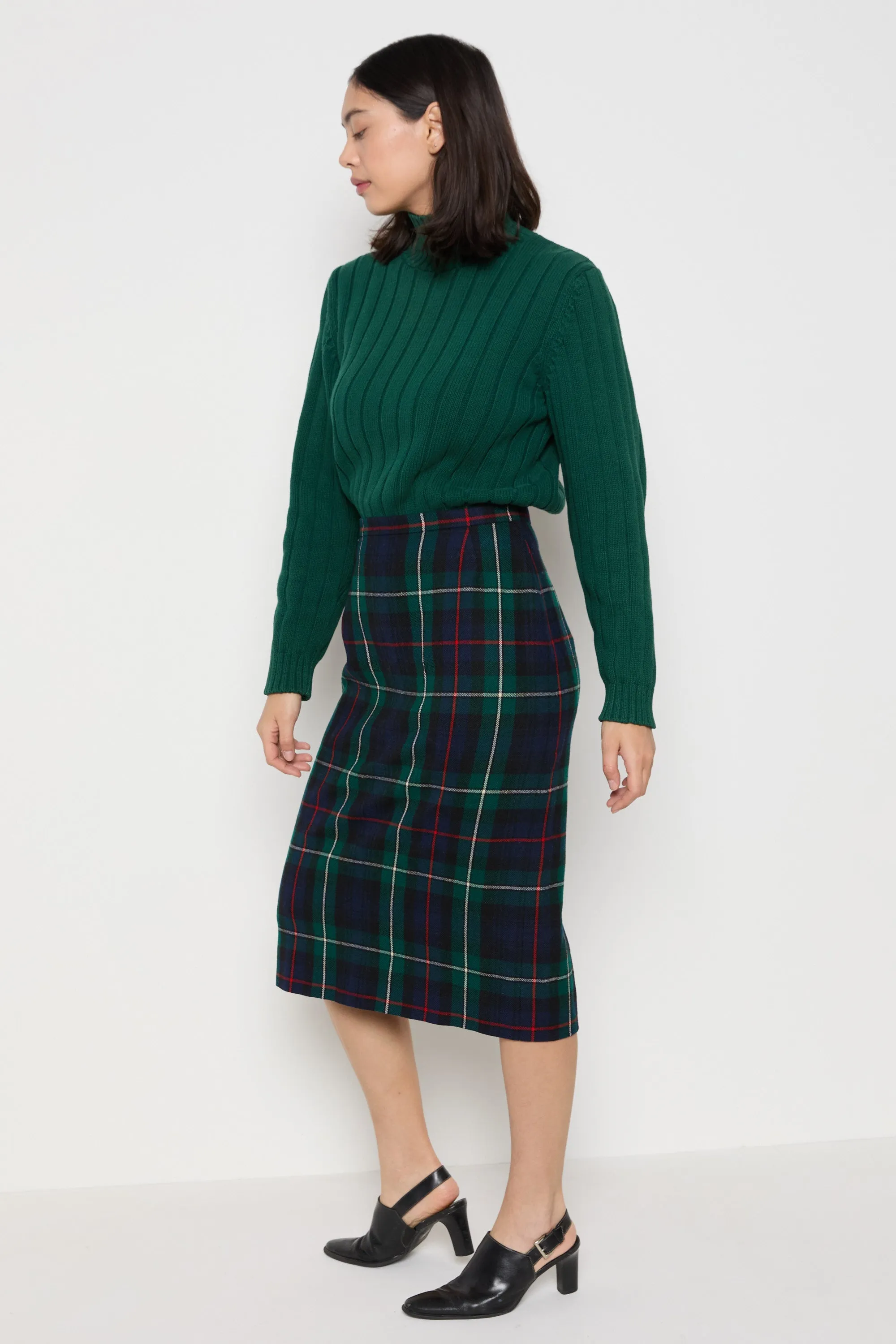 90s Hunter Green Ribbed Turtleneck L