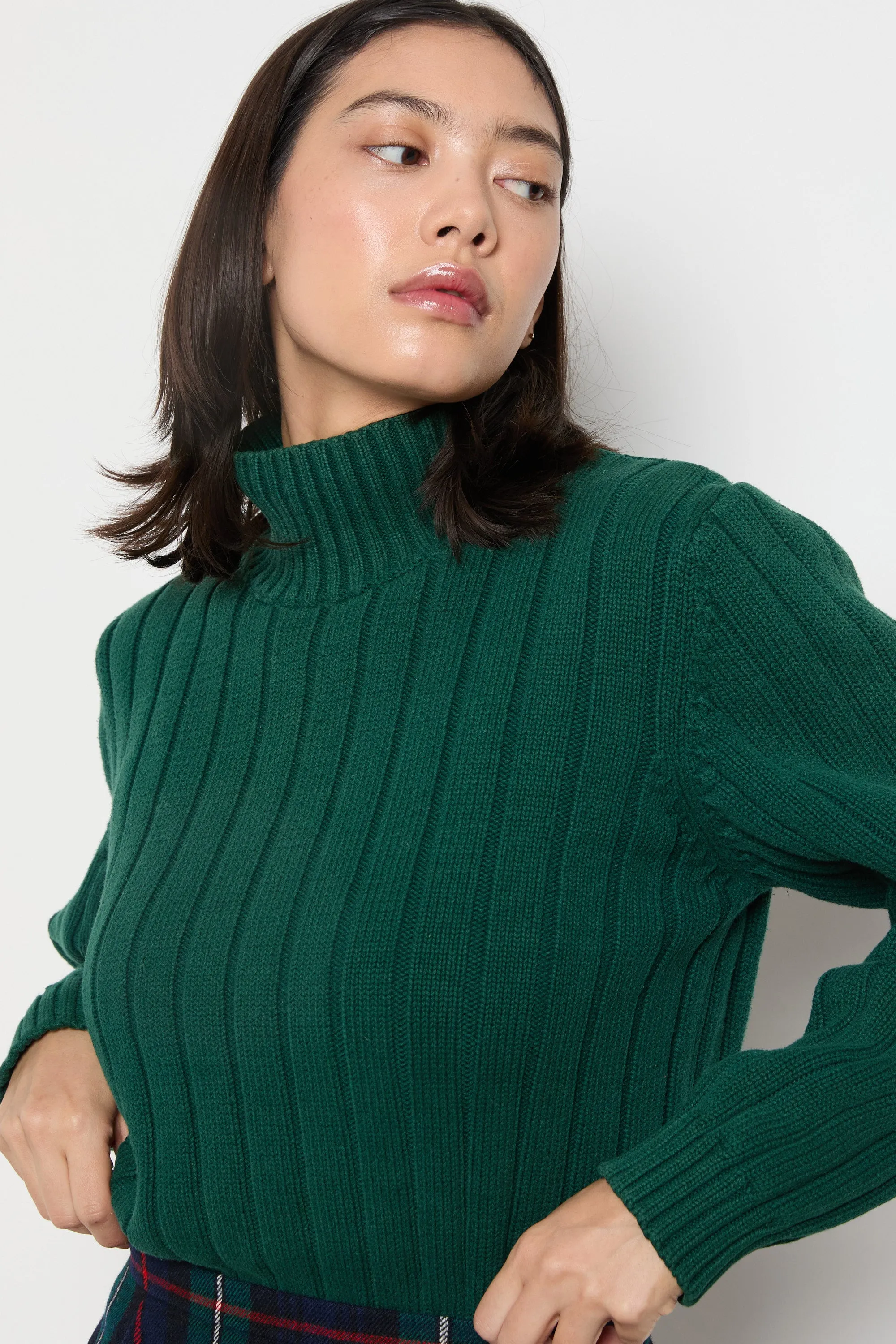 90s Hunter Green Ribbed Turtleneck L