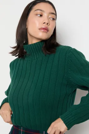 90s Hunter Green Ribbed Turtleneck L