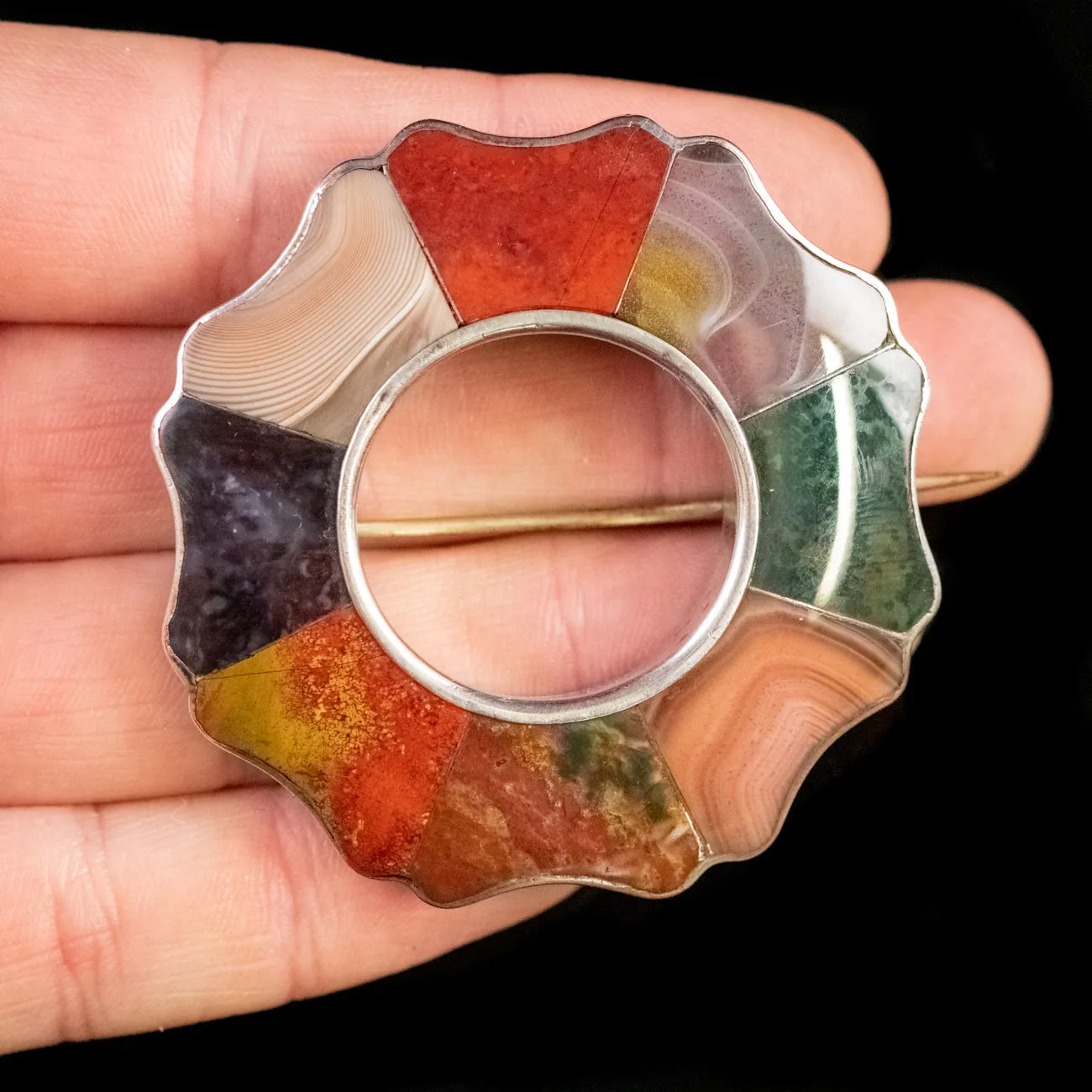 Antique Victorian Sterling Silver Scottish Agate Brooch 1860