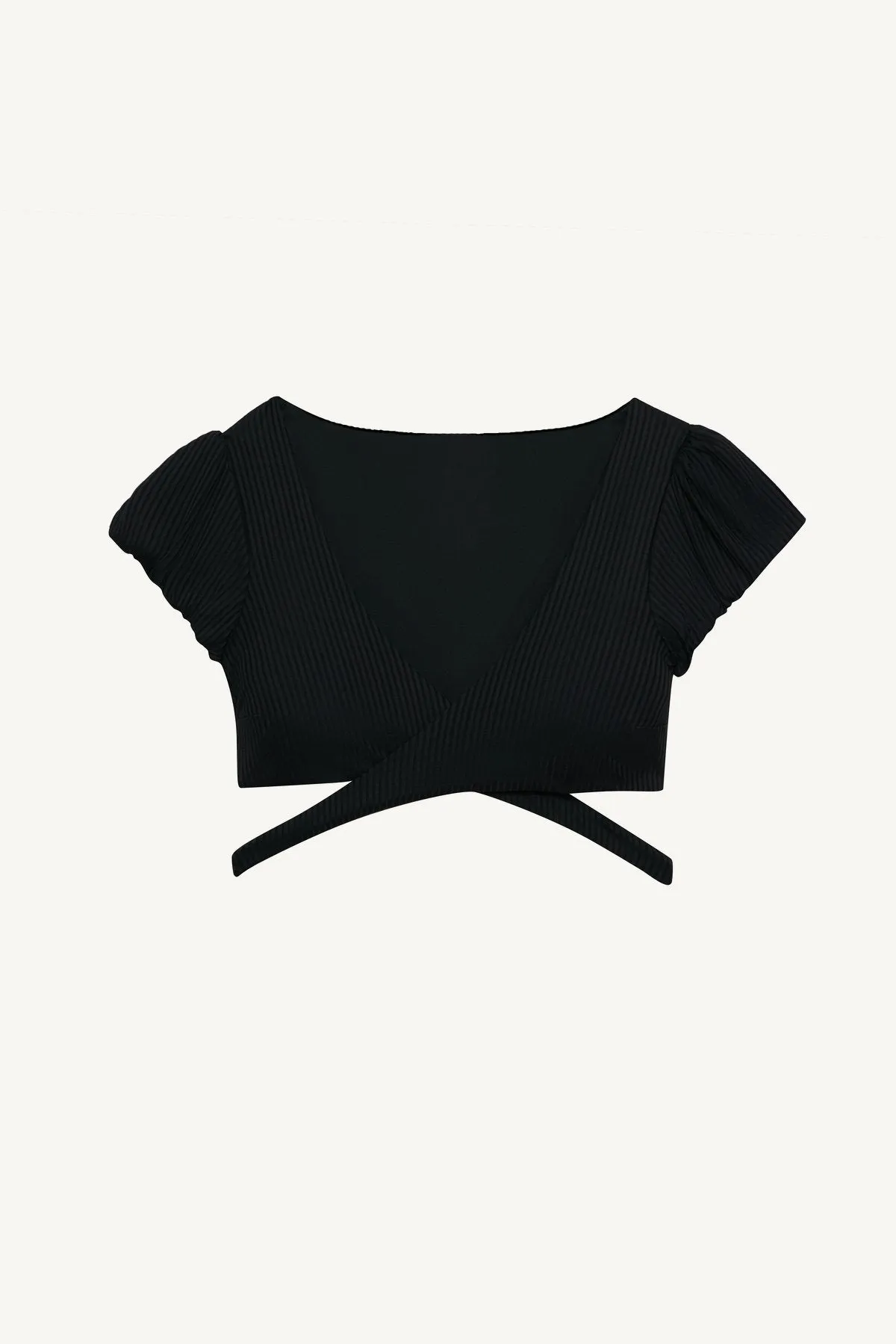 Aura Wrap Crop Top - Black EcoRib