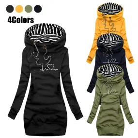 Autumn and Winter Women Long Sleeve Casual Pullover Hoodie Dress