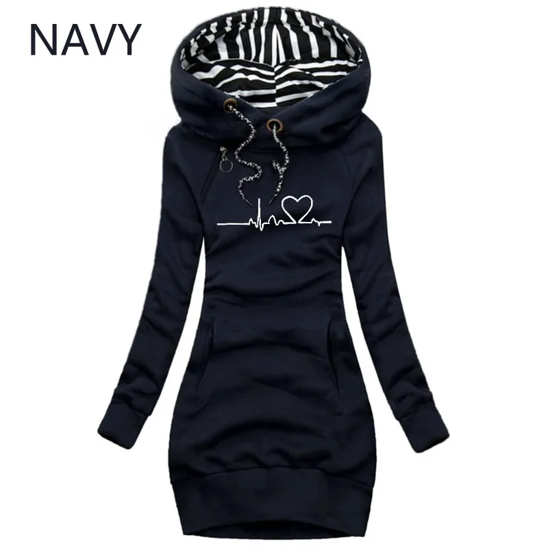 Autumn and Winter Women Long Sleeve Casual Pullover Hoodie Dress
