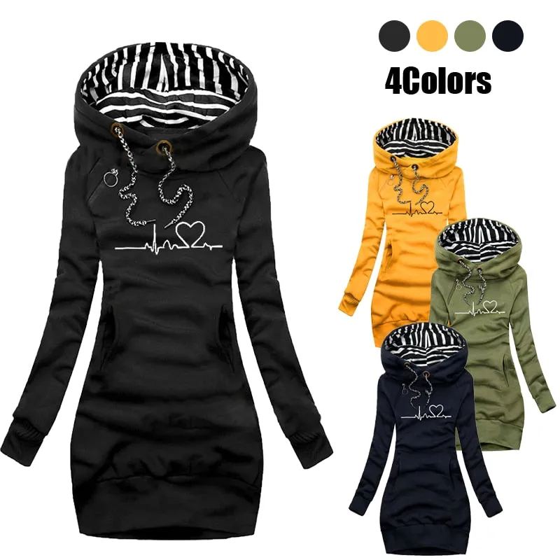 Autumn and Winter Women Long Sleeve Casual Pullover Hoodie Dress