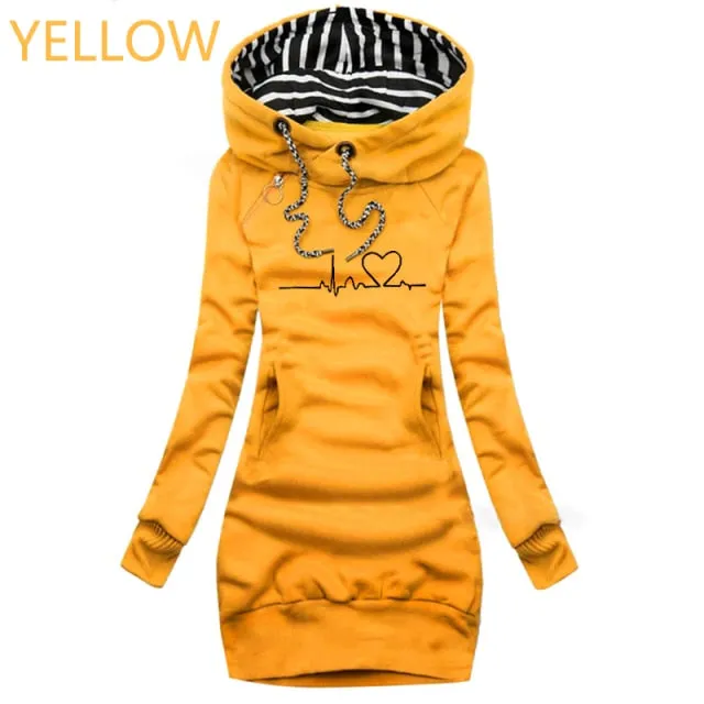 Autumn and Winter Women Long Sleeve Casual Pullover Hoodie Dress