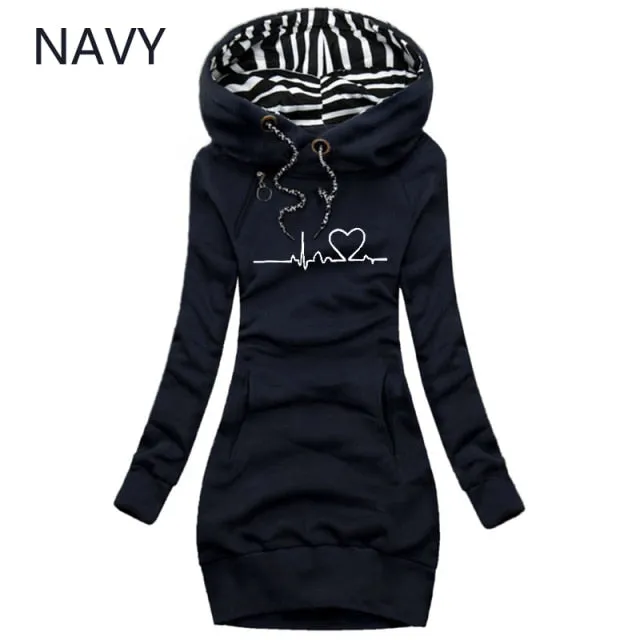 Autumn and Winter Women Long Sleeve Casual Pullover Hoodie Dress