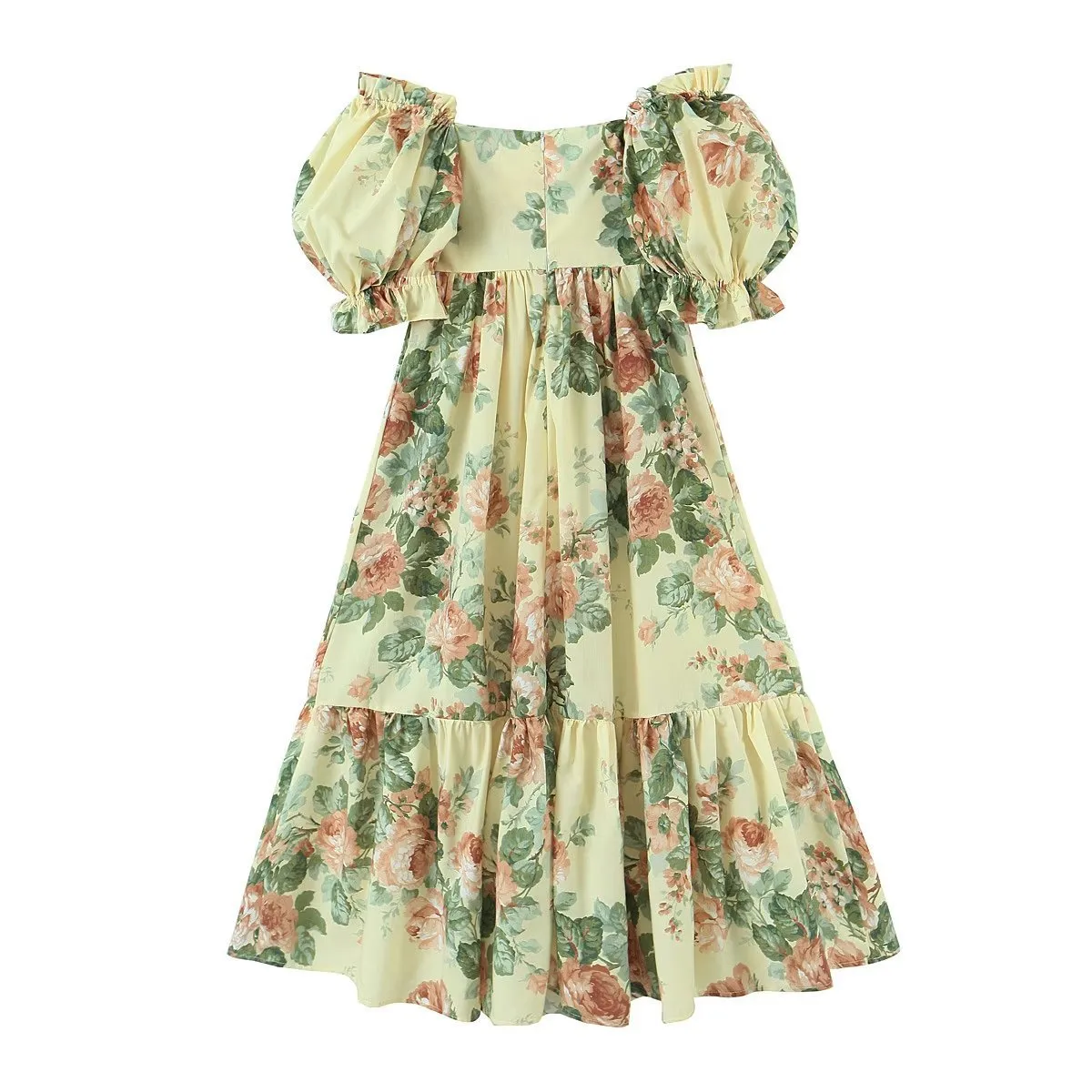 Bohemian Floral Midi Dress Set with Puff Sleeves - Perfect for Summer Vacations!