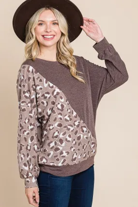 Cute Animal French Terry Brush Contrast Print Pullover With Cuff Detail_