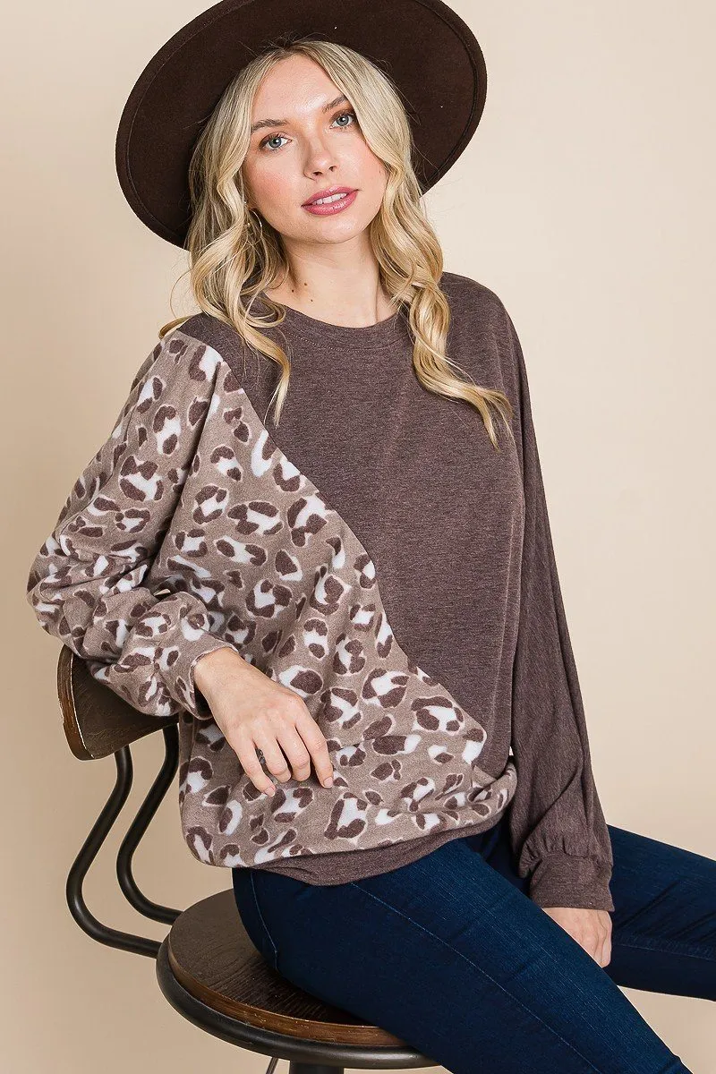 Cute Animal French Terry Brush Contrast Print Pullover With Cuff Detail_