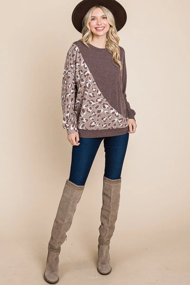 Cute Animal French Terry Brush Contrast Print Pullover With Cuff Detail_