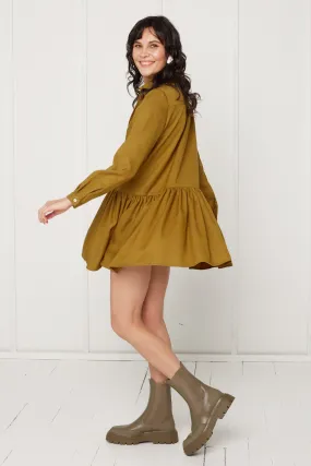 DANA tencel shirt dress with front frill in olive green