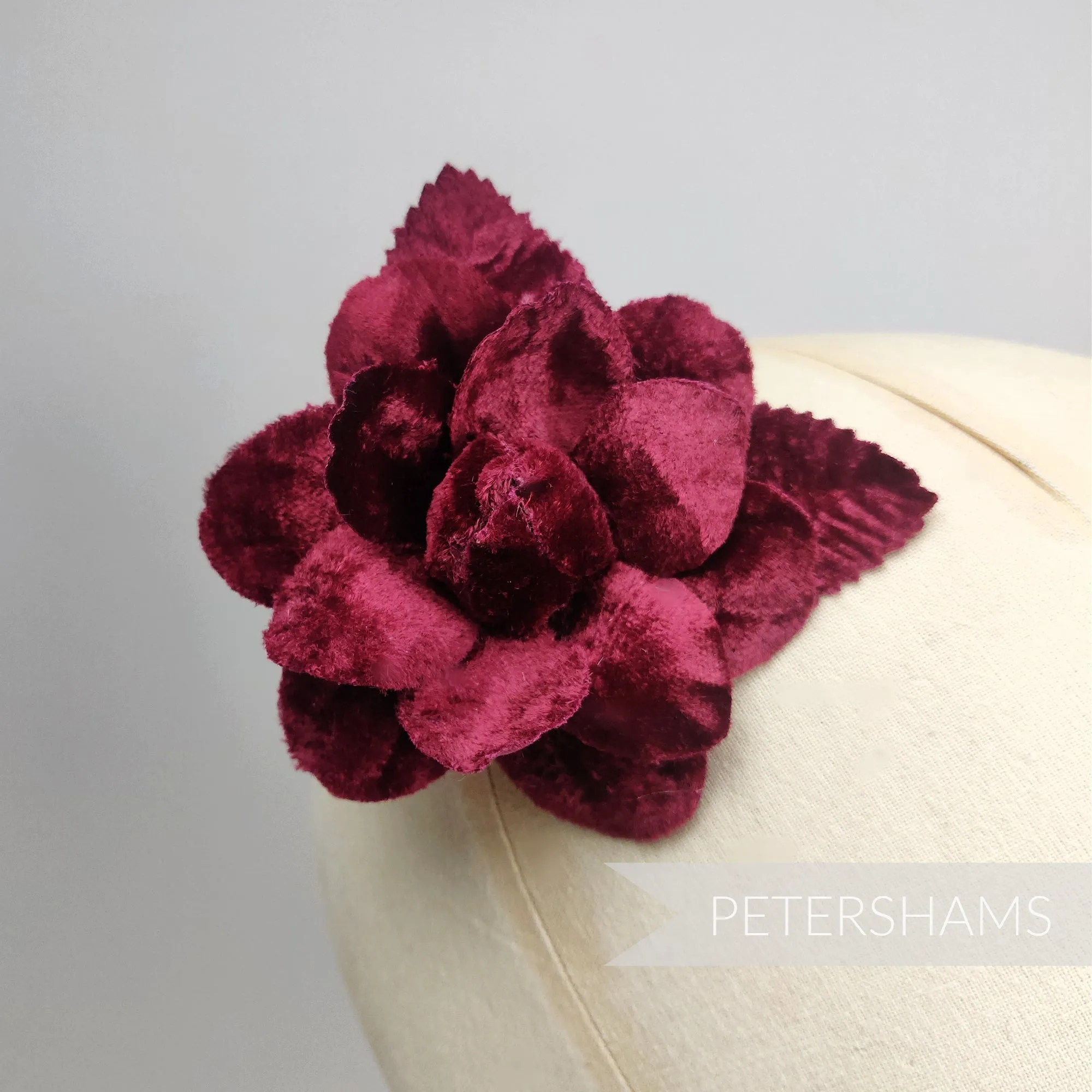 'Esme' Vintage Camellia 7cm Velvet Wired Flower Hat Mount