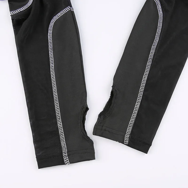 Gothic style sexy dew umblical splicing mesh shoulder cut lapel collar cargo shirt buckle bandage belt sweatshirt top