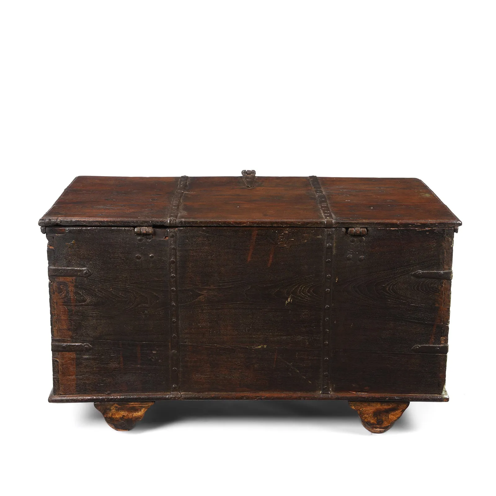 Green Painted Teak Chest From Gujarat - 19th Century