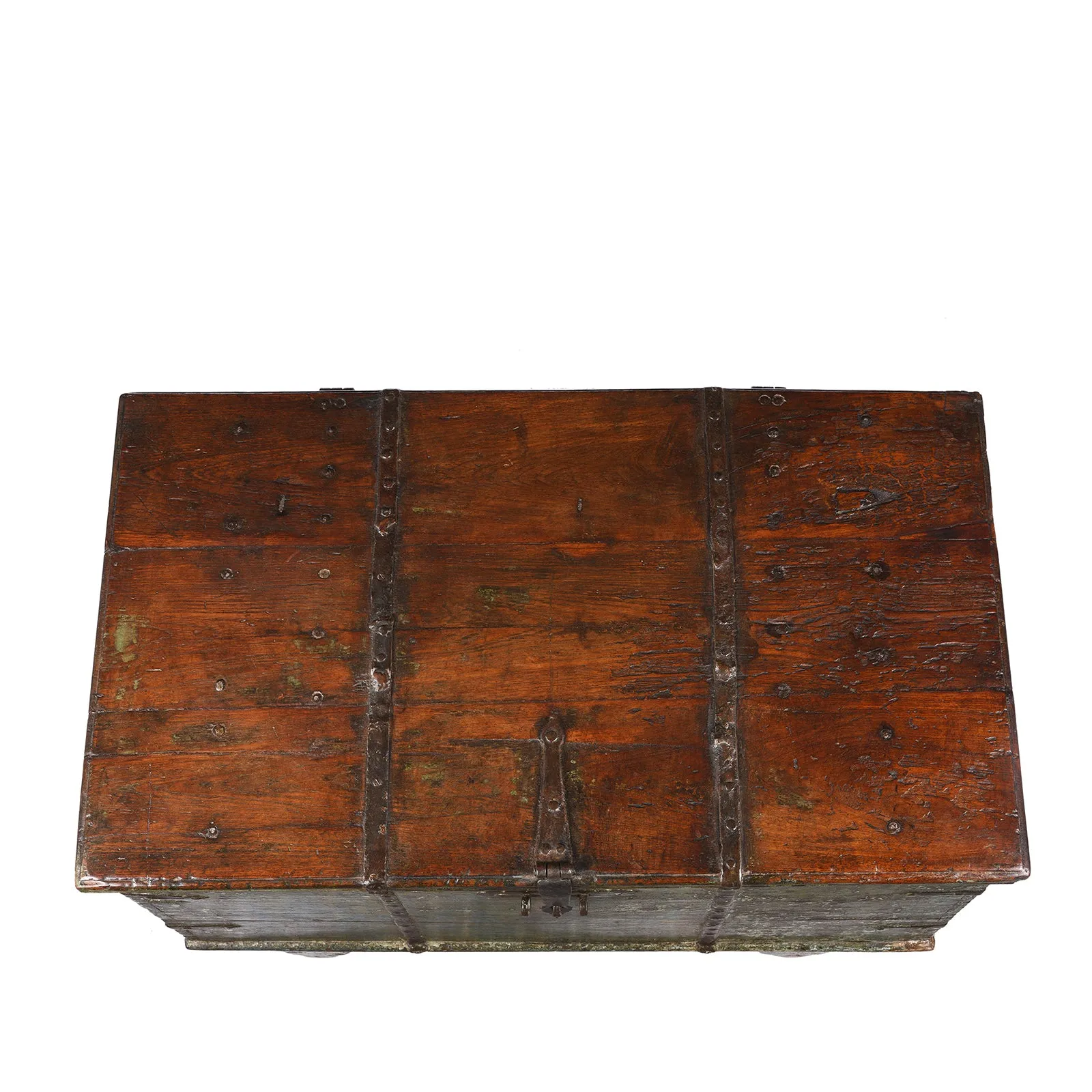 Green Painted Teak Chest From Gujarat - 19th Century