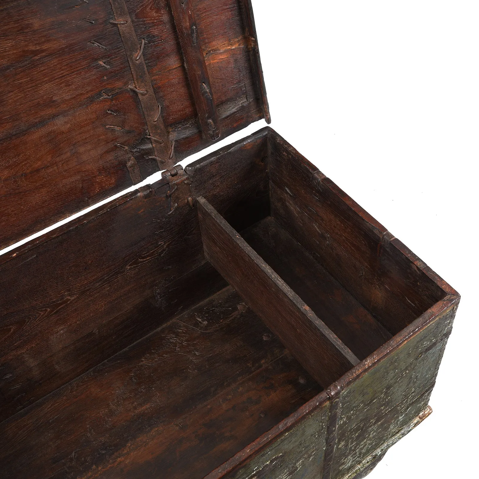 Green Painted Teak Chest From Gujarat - 19th Century