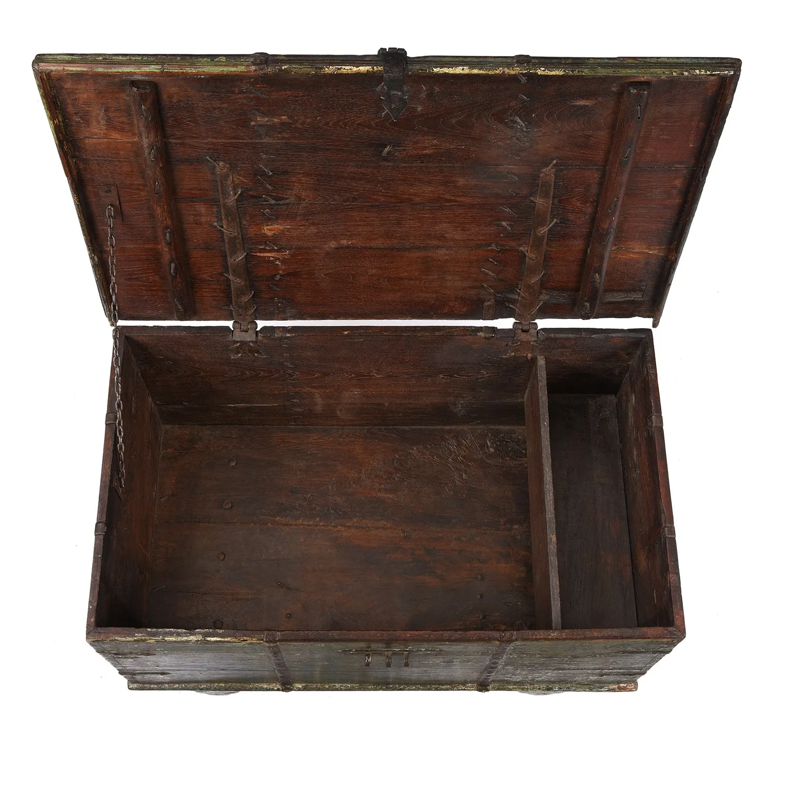 Green Painted Teak Chest From Gujarat - 19th Century