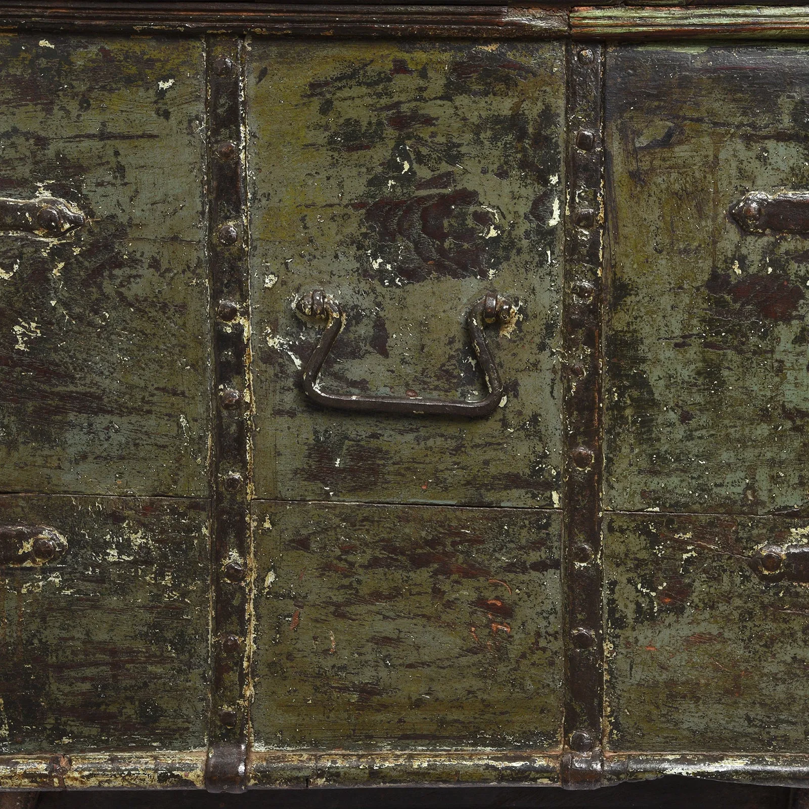 Green Painted Teak Chest From Gujarat - 19th Century