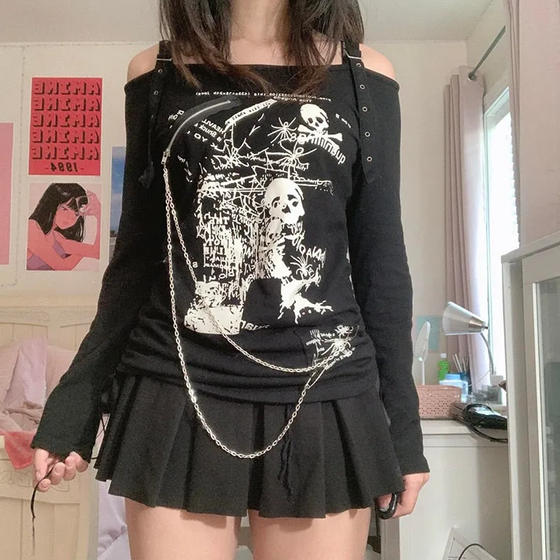 Grunge Long Sleeve Chain T-shirt