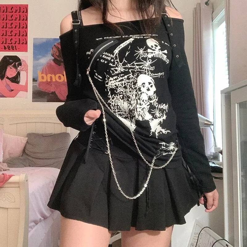 Grunge Long Sleeve Chain T-shirt