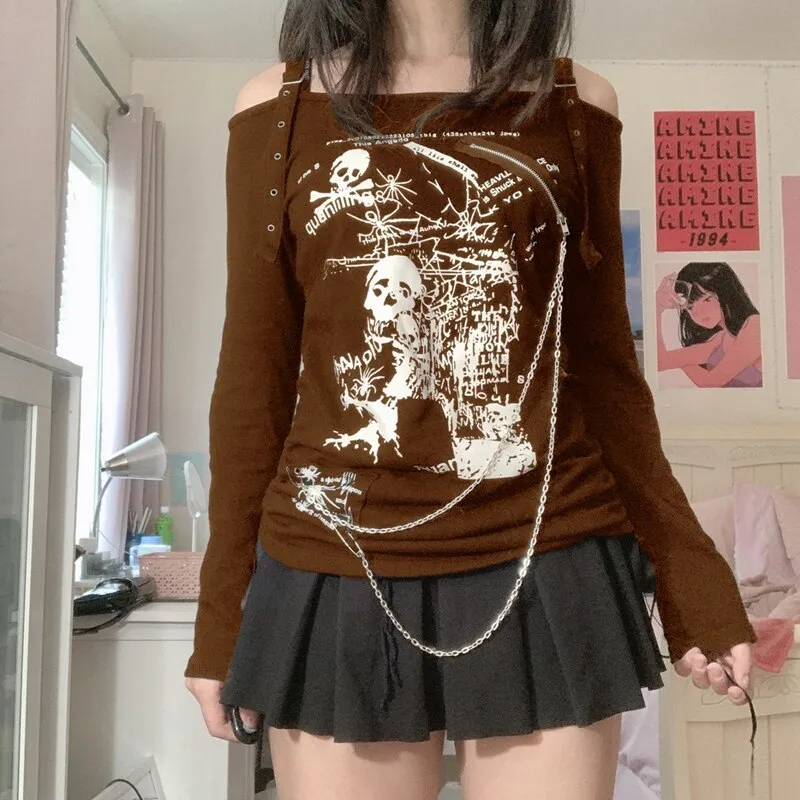 Grunge Long Sleeve Chain T-shirt