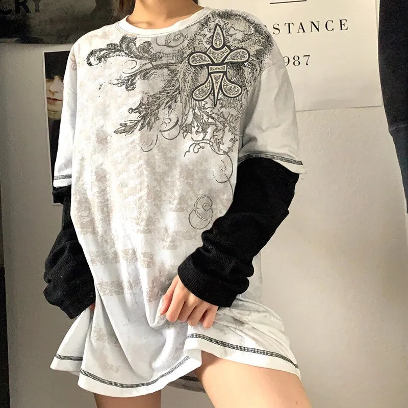 Grunge Long Sleeve Chain T-shirt