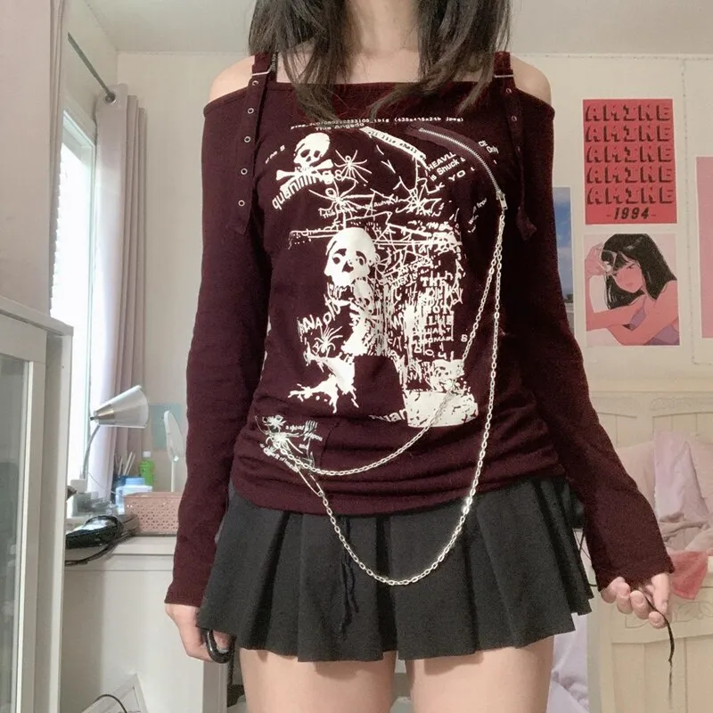 Grunge Long Sleeve Chain T-shirt