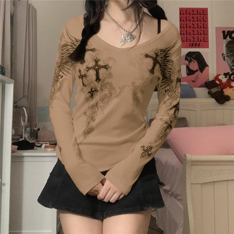 Grunge Long Sleeve Chain T-shirt