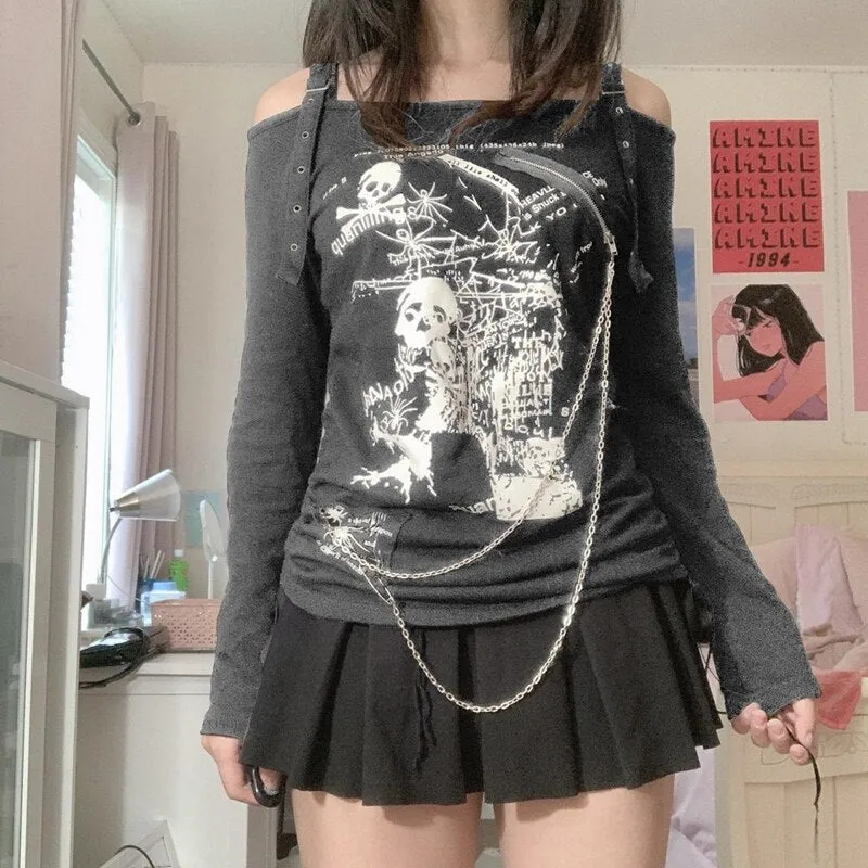 Grunge Long Sleeve Chain T-shirt