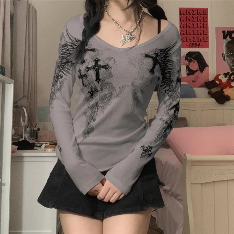 Grunge Long Sleeve Chain T-shirt
