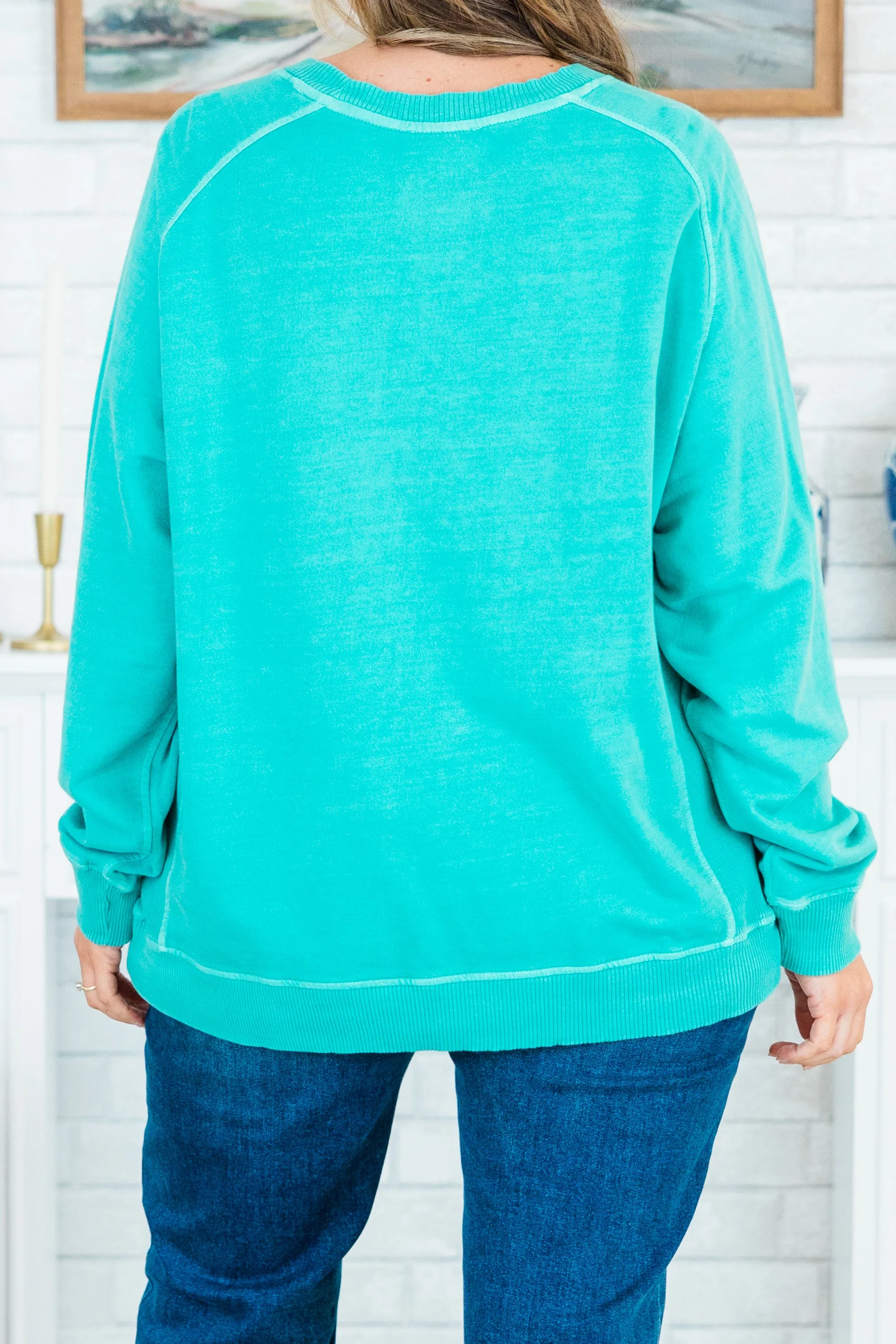 Happy To Be Here Pullover, Turquoise