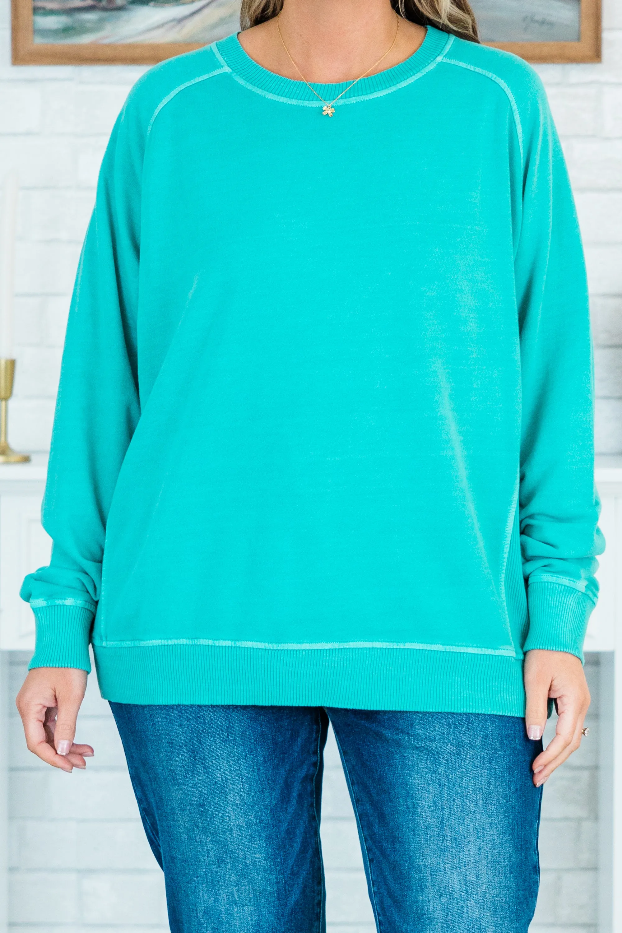 Happy To Be Here Pullover, Turquoise