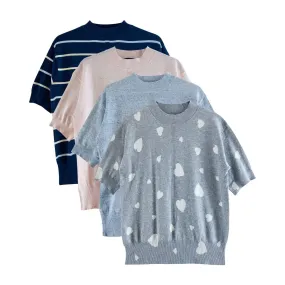 Ladies Short Sleeved Cotton Blend Knit Jumper Sweater