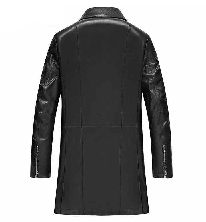 Natural Sheepskin Leather Men's Trench Coat