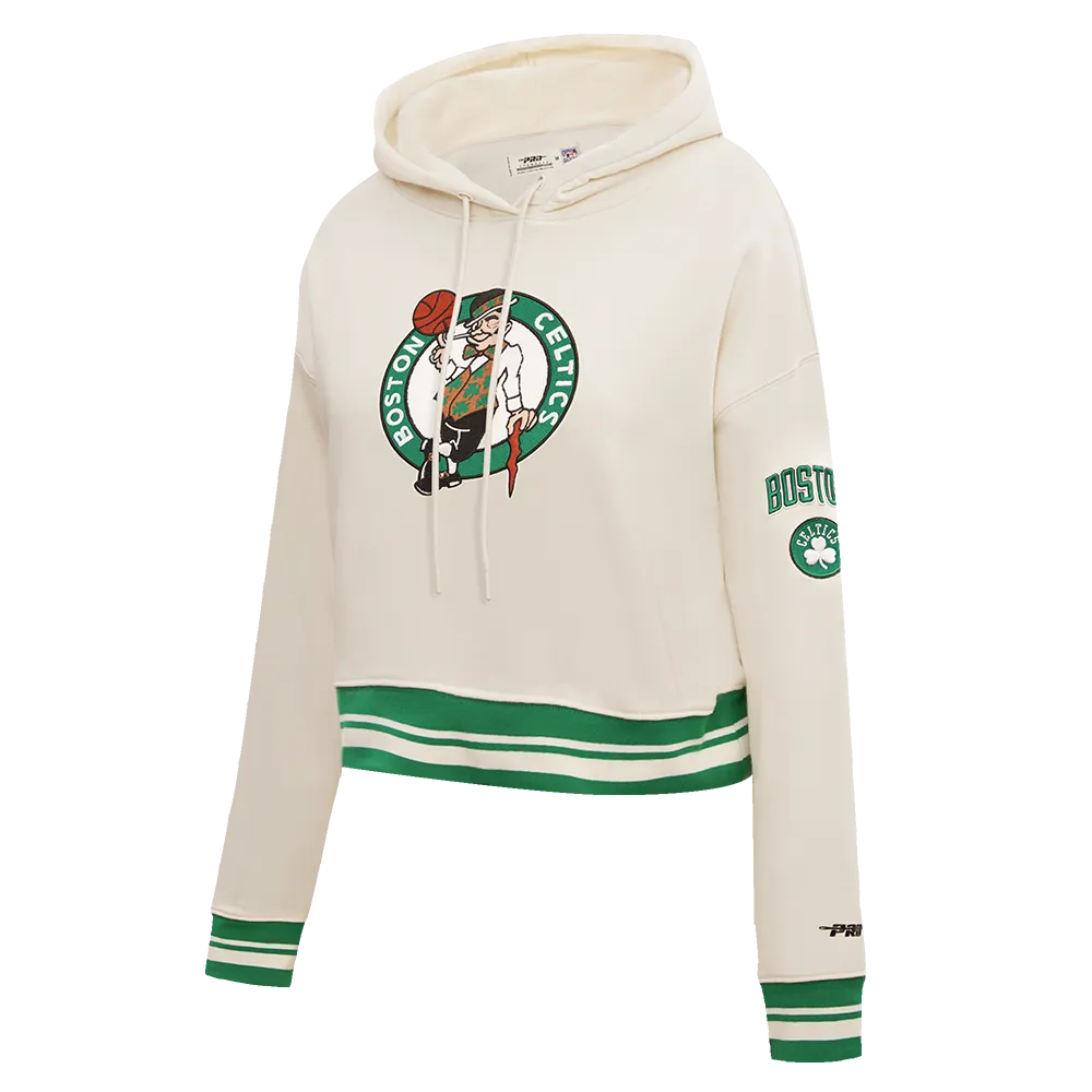 NBA BOSTON CELTICS RETRO CLASSIC WOMEN'S RIB CROPPED PO HOODIE (EGGSHELL/ KELLY GREEN)