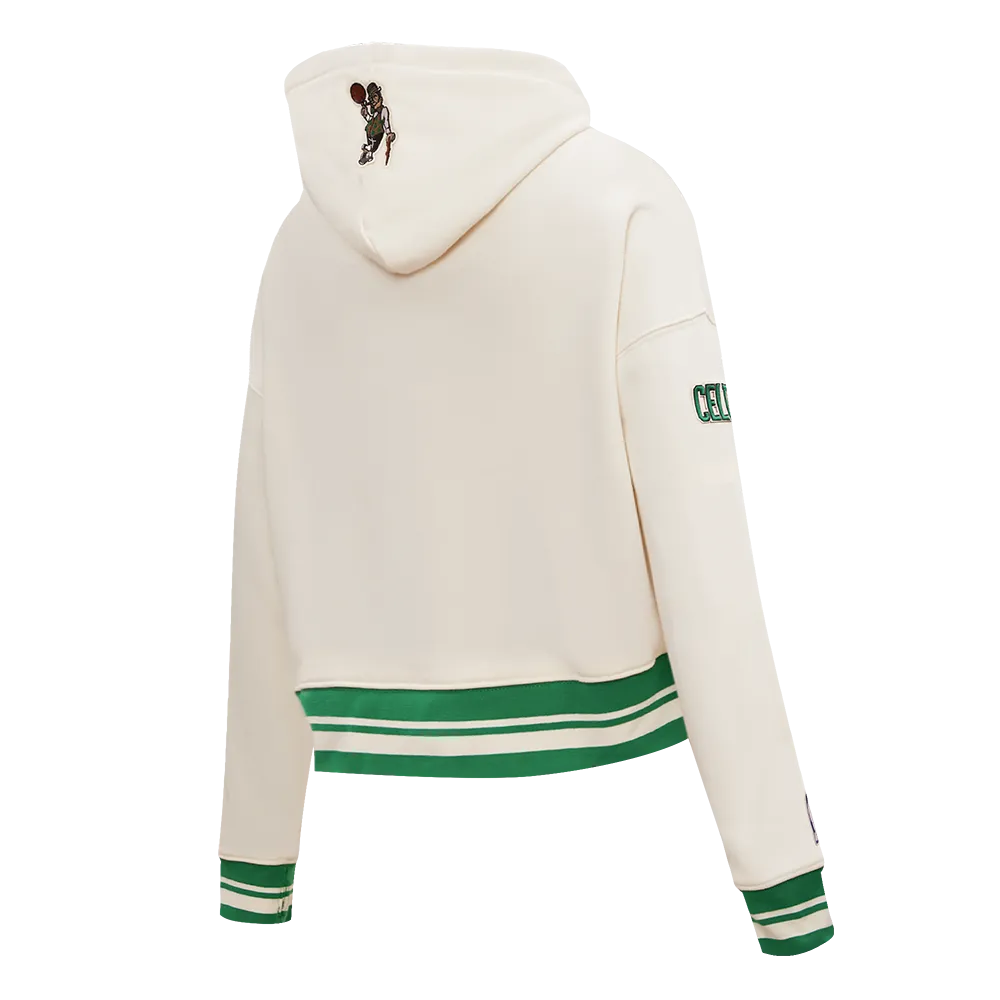 NBA BOSTON CELTICS RETRO CLASSIC WOMEN'S RIB CROPPED PO HOODIE (EGGSHELL/ KELLY GREEN)