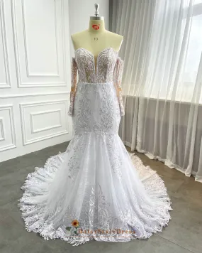 Off Shoulder Long Sleeve Mermaid Plus Size Wedding Dress