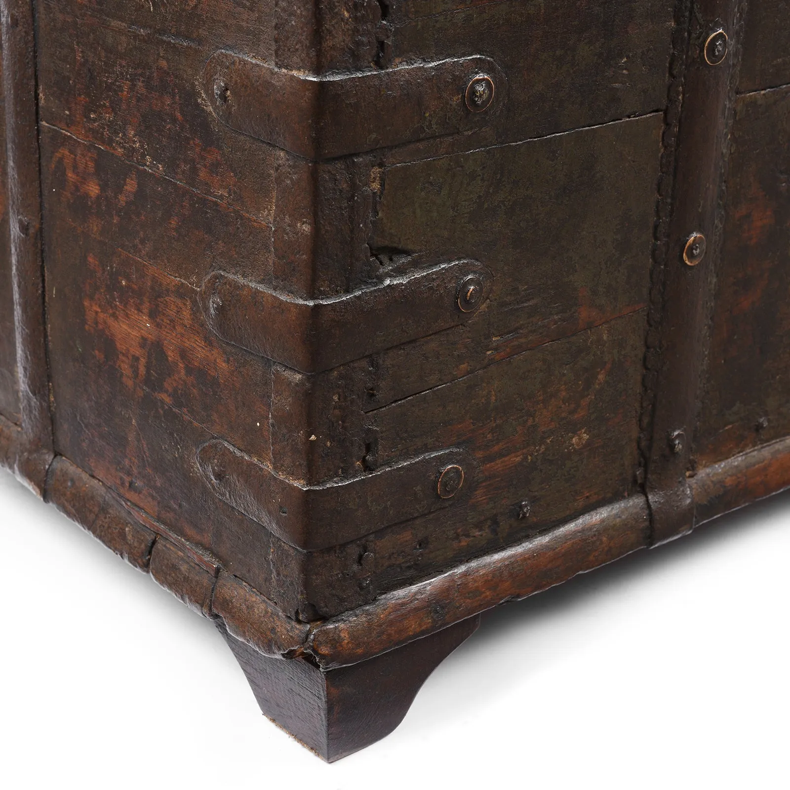 Painted Iron Bound Teak Chest From Gujarat - 18th Century