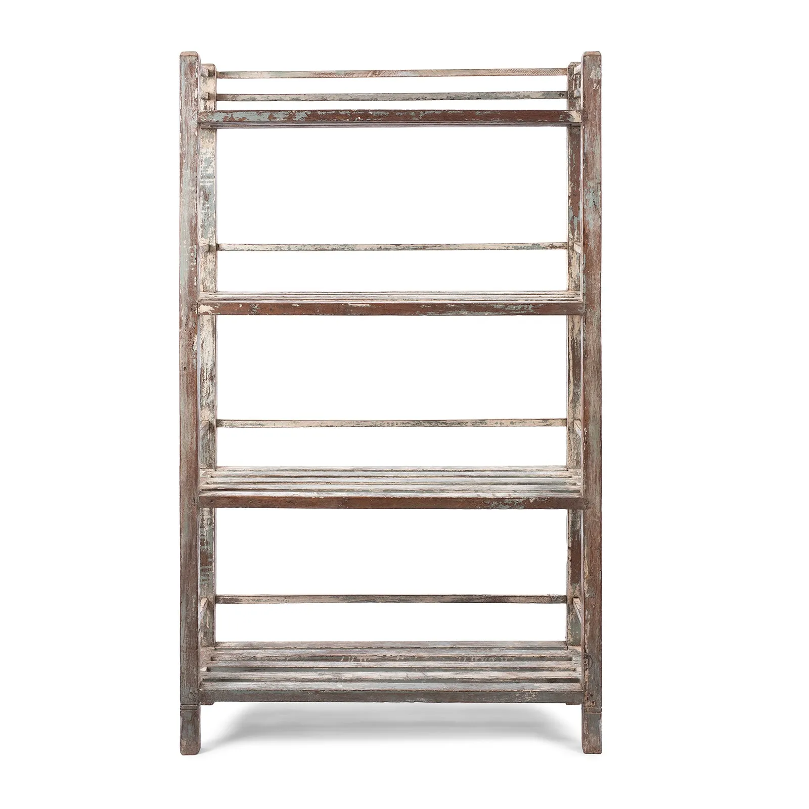 Painted Slatted Teakwood Shelf From Rajasthan - Ca 1930