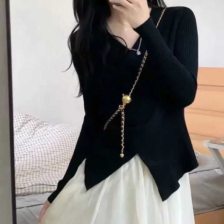 Set V-Neck Knit Top High Waist Skirt