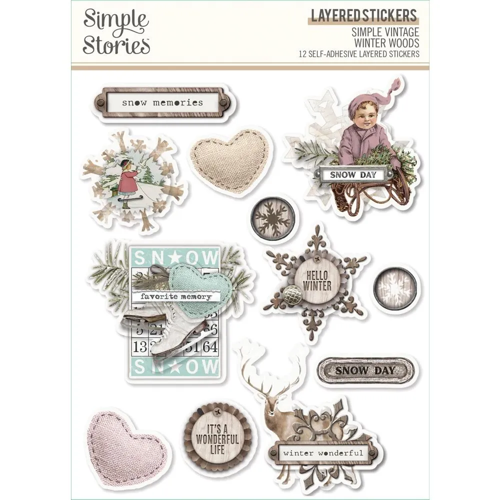 Simple Stories - Simple Vintage Winter Woods Layered Stickers - 12 pack*