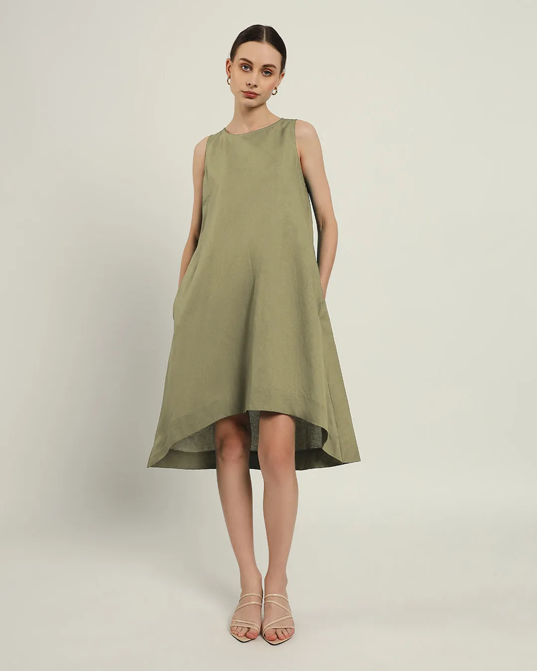 The Odesa Daisy Olive Linen Dress