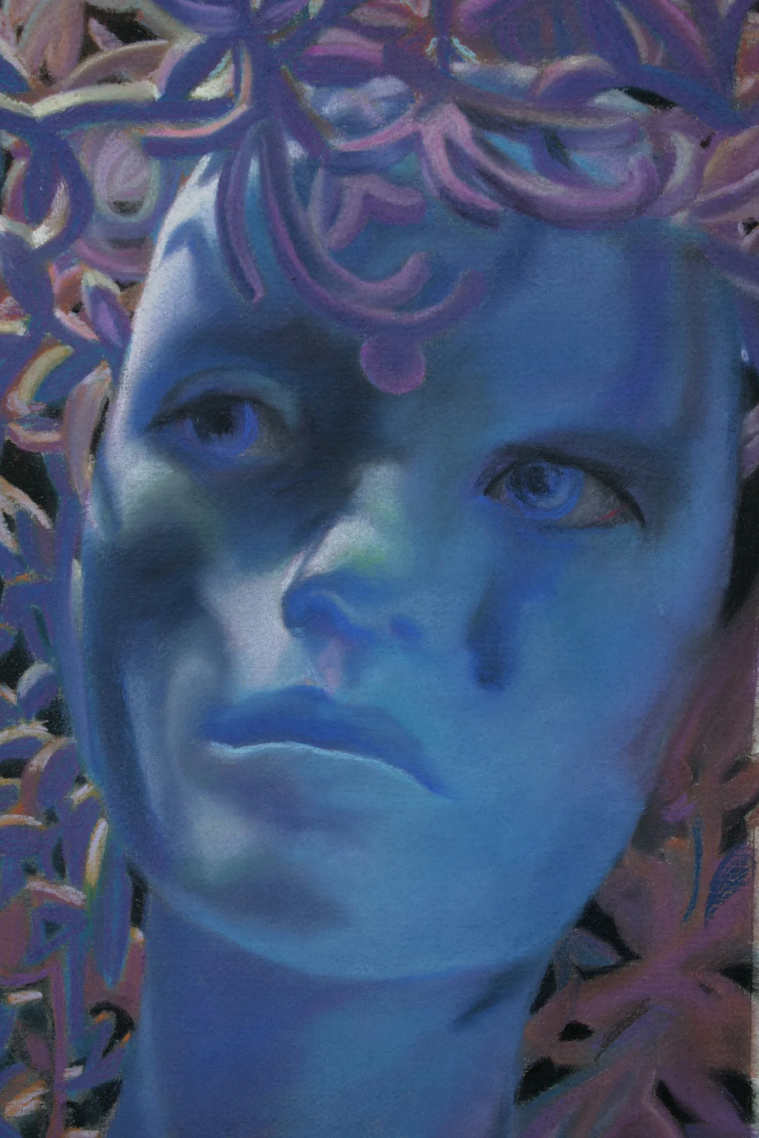 Winter Blue Woman Angel Wing Pastel Painting