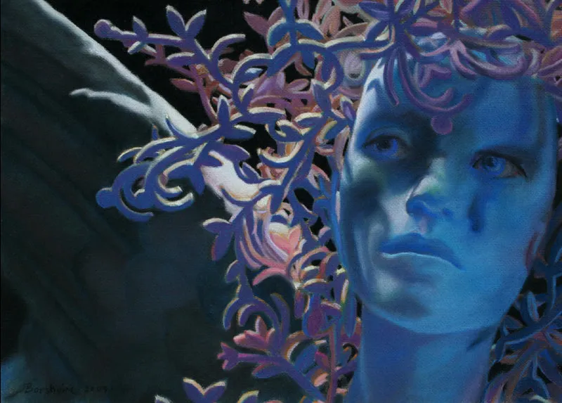 Winter Blue Woman Angel Wing Pastel Painting