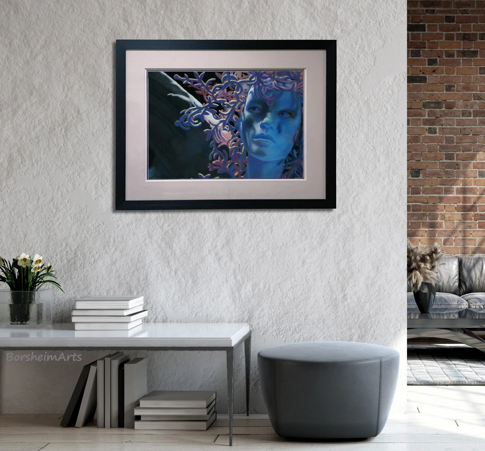 Winter Blue Woman Angel Wing Pastel Painting