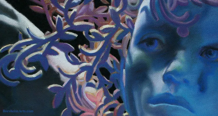 Winter Blue Woman Angel Wing Pastel Painting