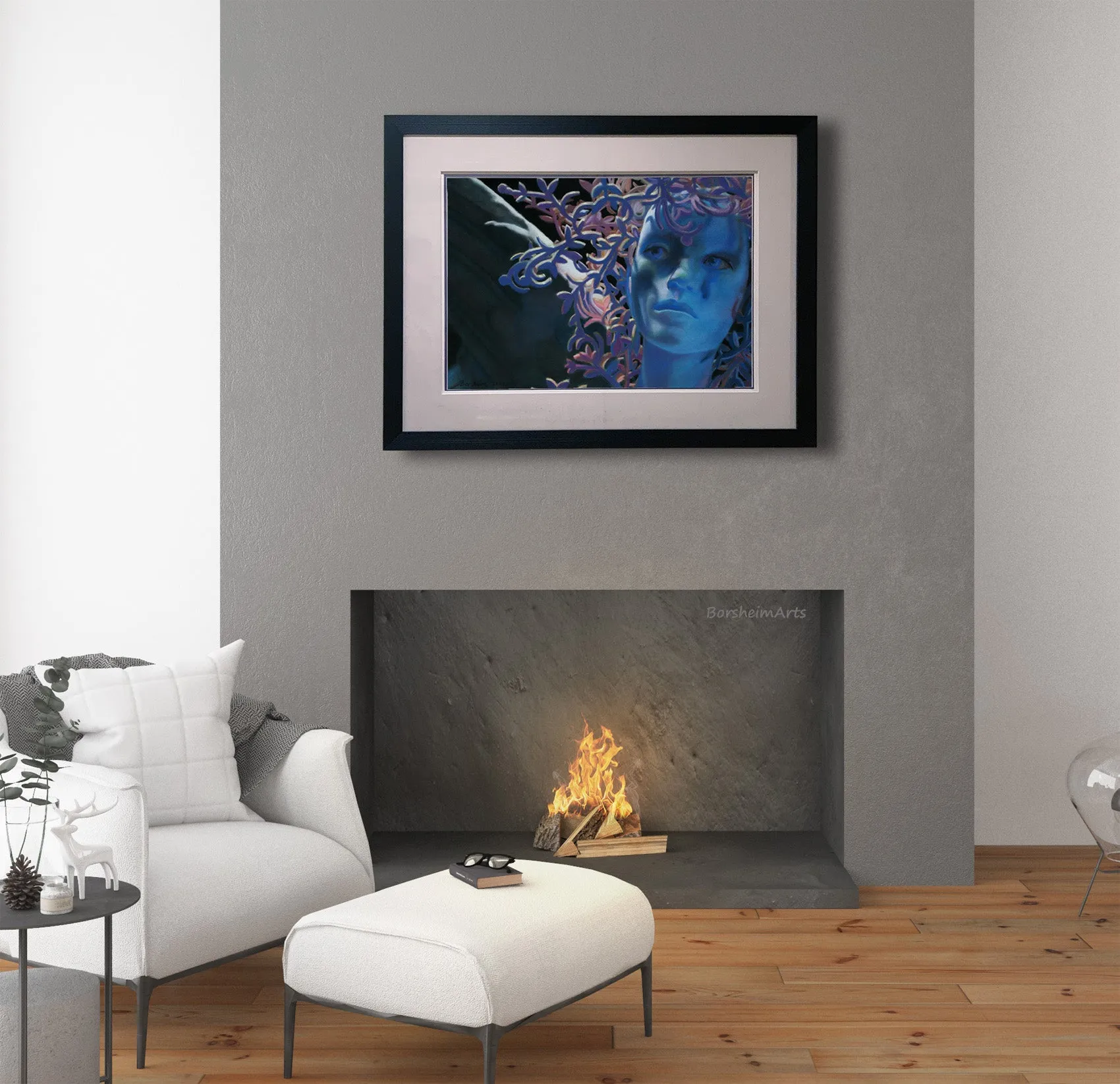 Winter Blue Woman Angel Wing Pastel Painting