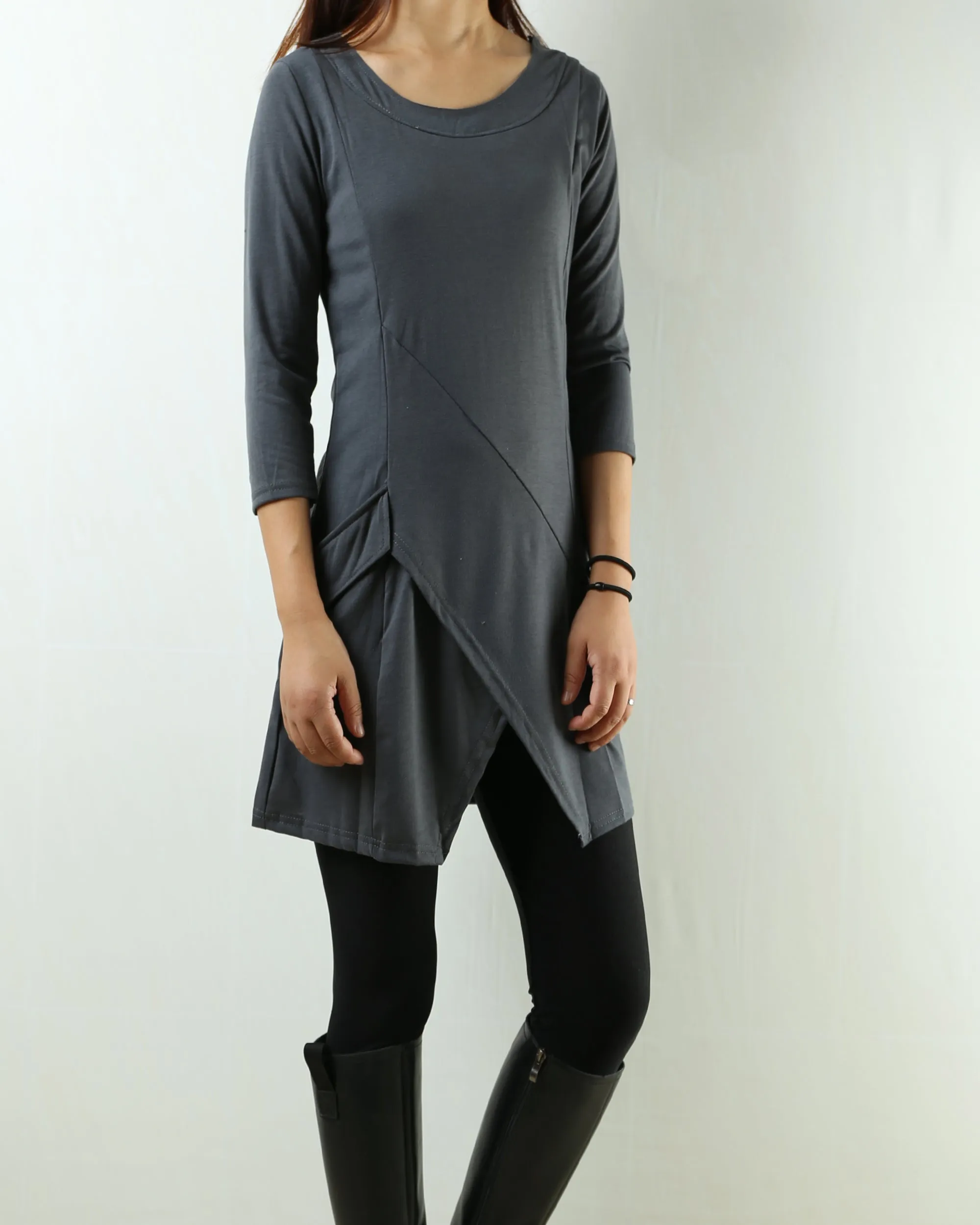 Womens 3/4 sleeve crew neck tunic top/cotton tunic dress/oversized dress/A-line casual dress (Q1943)